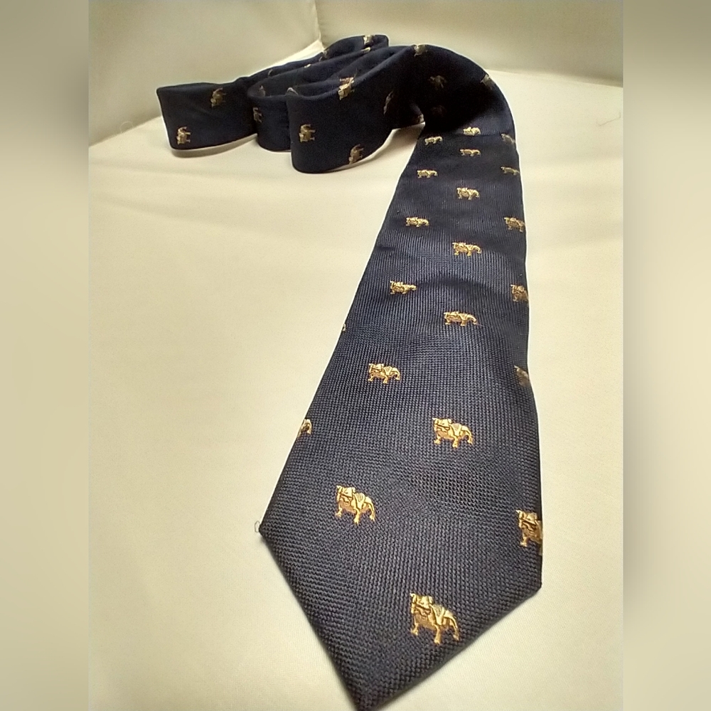 Silk Necktie with Bulldogs on a Navy background from Jos A Bank
